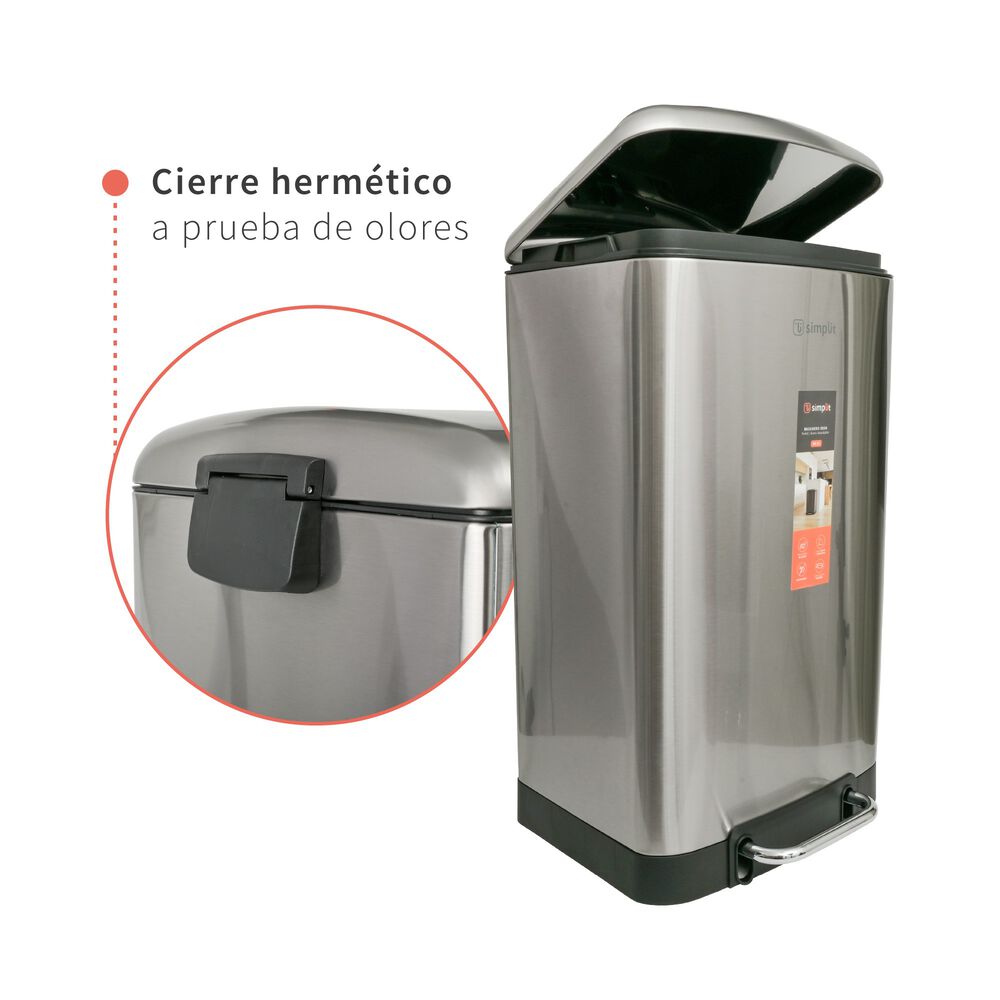 Basurero Cocina Iron 40lts Pedal Acero Inox Simplit image number 6.0